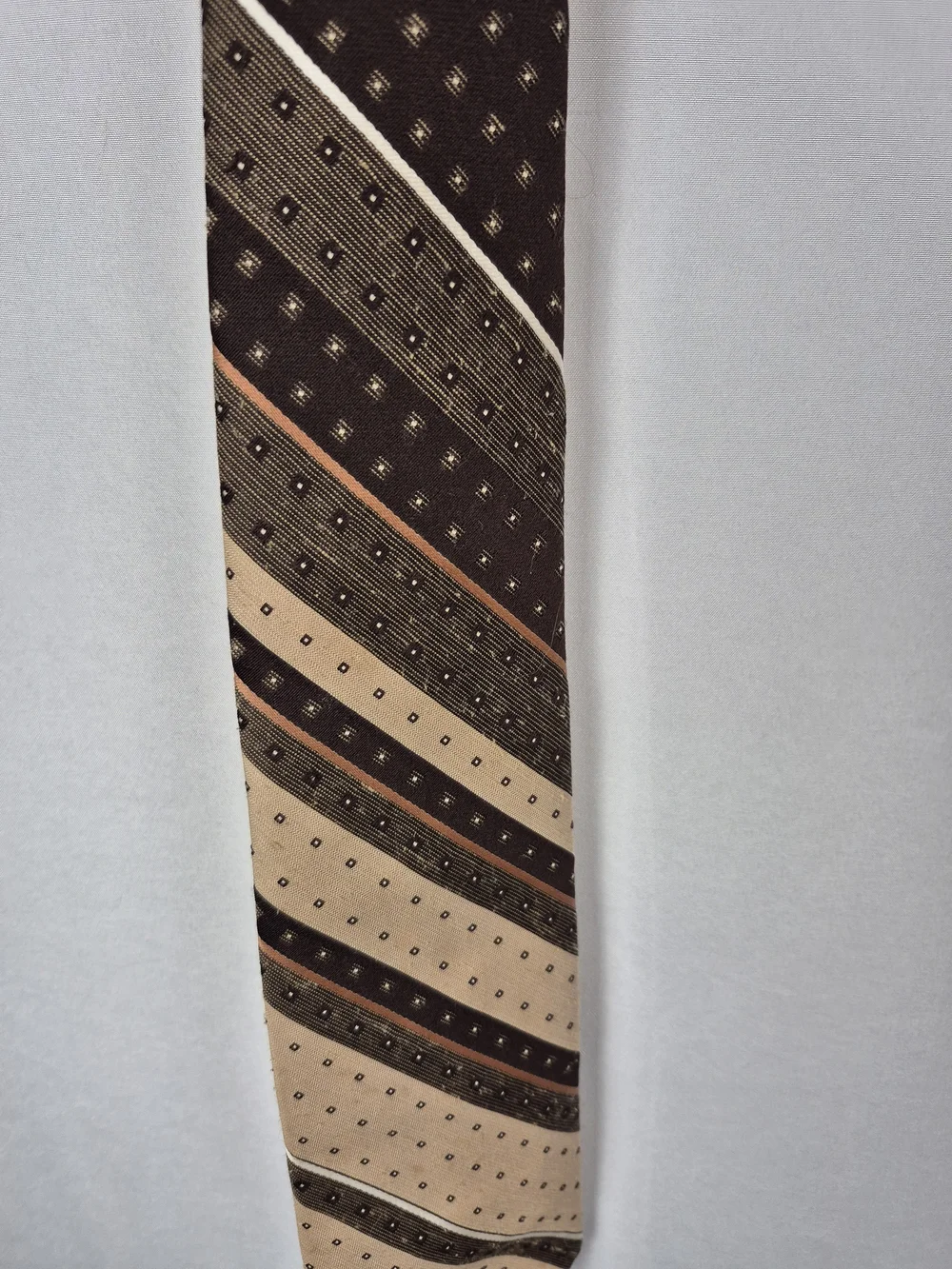 VTG 1970s Jean Claude Vidal Men's Brown and Beige Striped Necktie